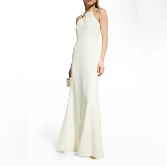 MARCHESA NOTTE Embellished Crepe Maxi Gown Dress In Ivory